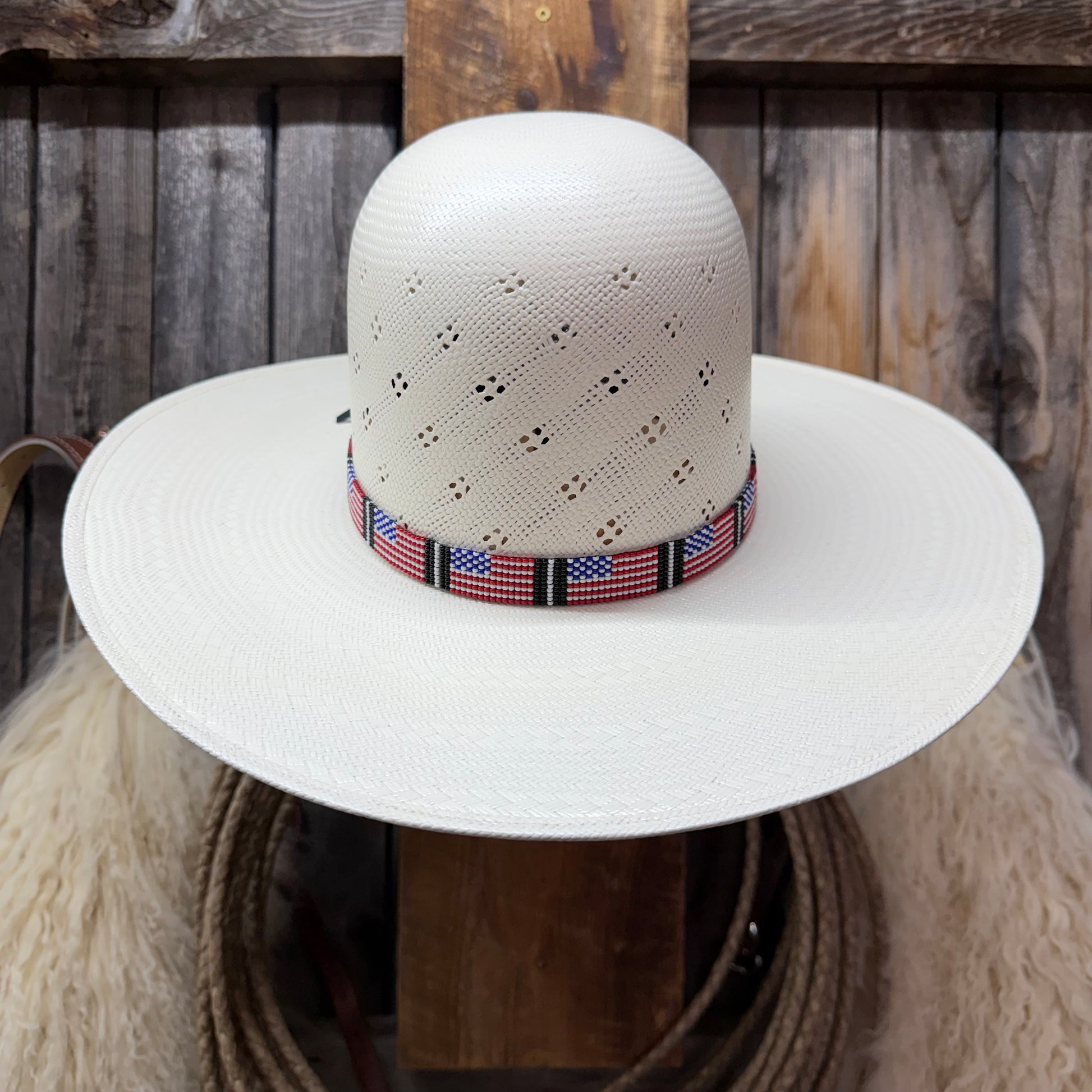 Cinta para el sombrero B1-C | 7 Hileras Elásticas Con Cuentas Negro/Turquesa/Plata