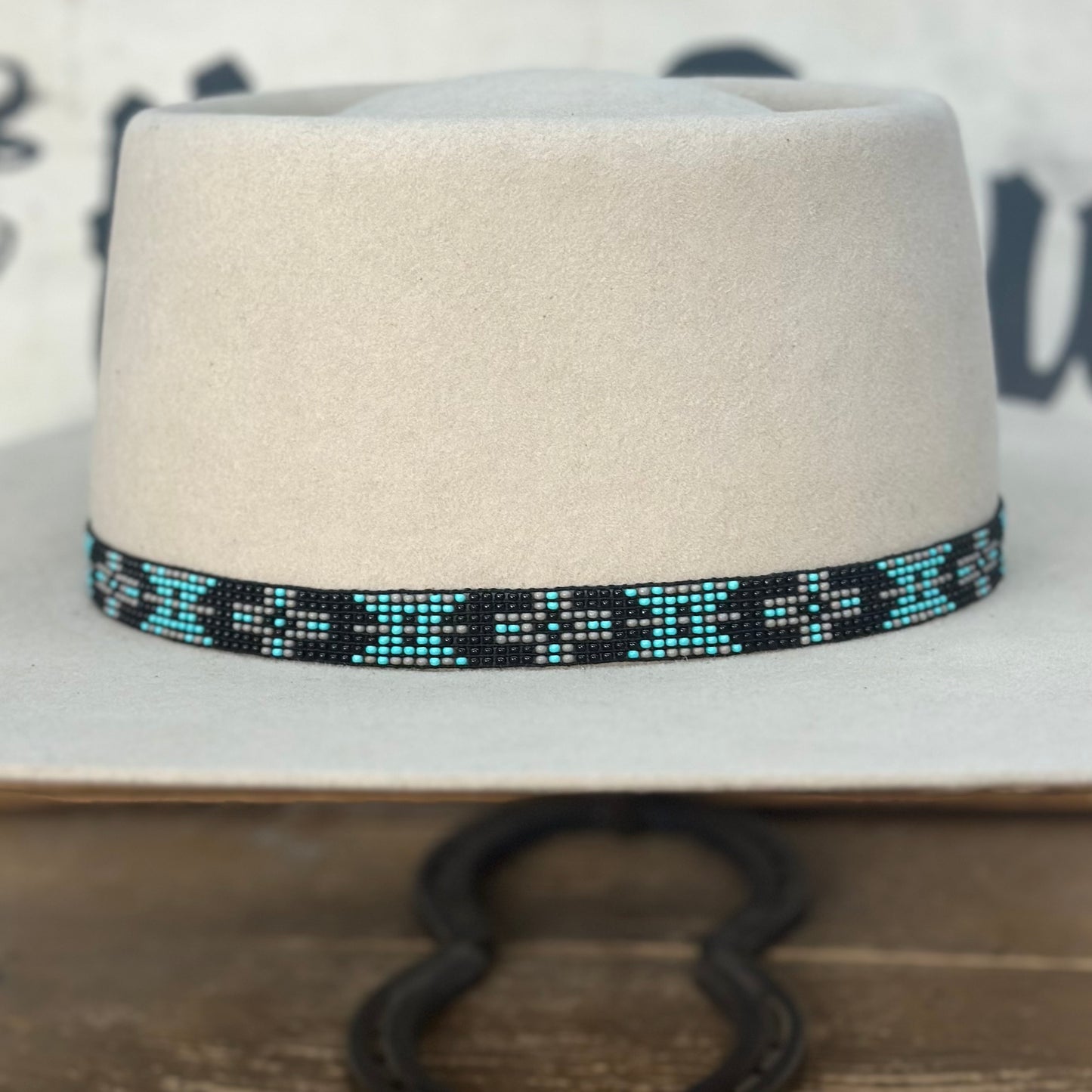 Hatband B1-T | 7 Row Beaded Stretch Black/Taupe/Turquoise