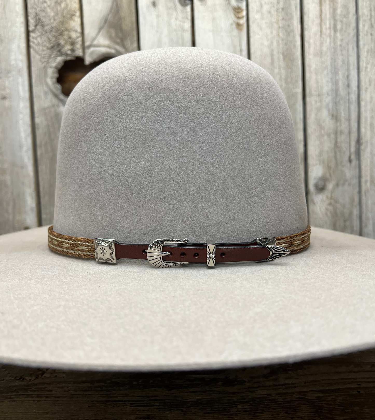 Hat Band | Horsehair 5 Strand w/ Buckle and Concho Tan/ Khaki