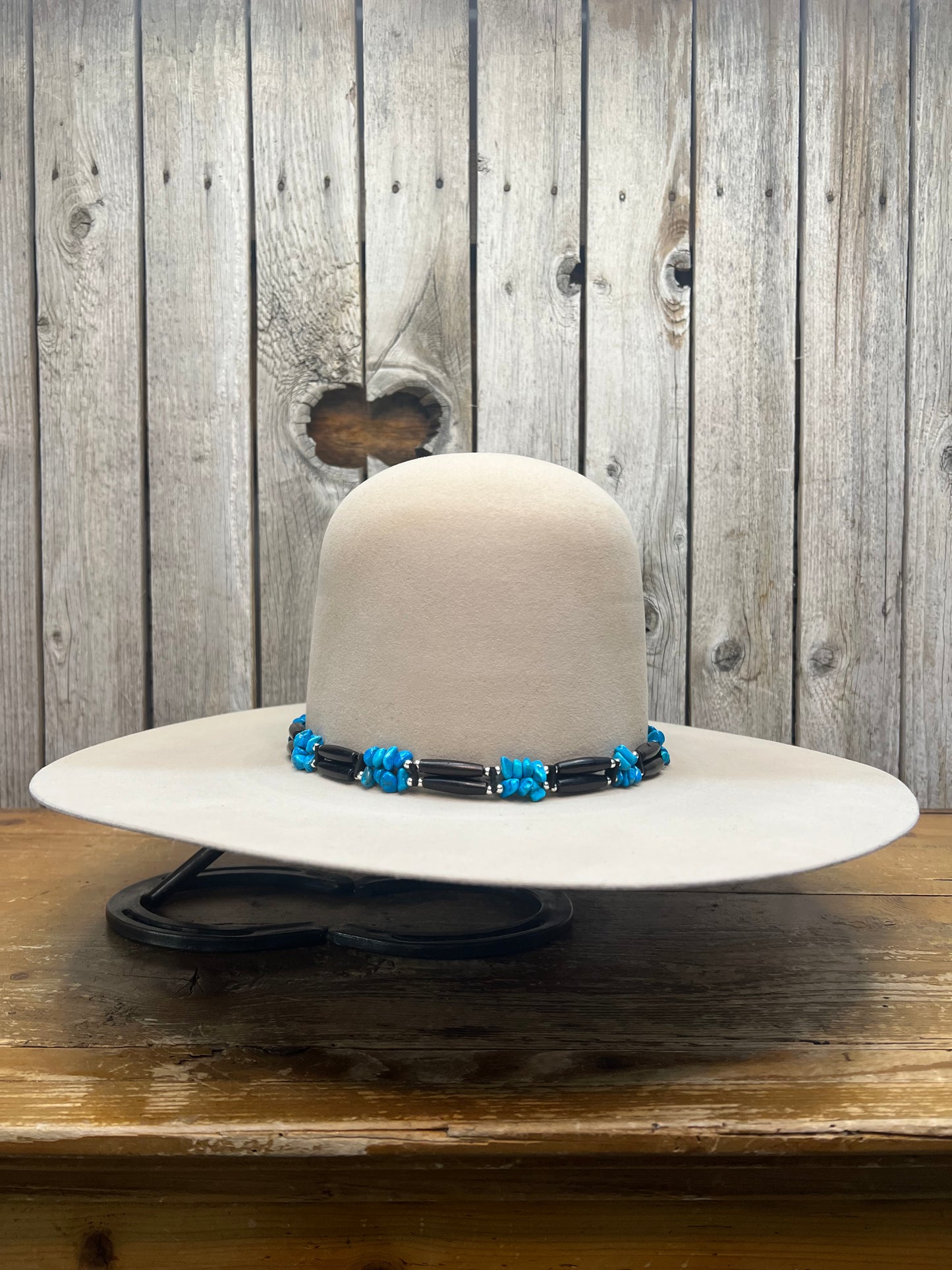 Hat Band | Black Bone w/ Turquoise Chip Accent