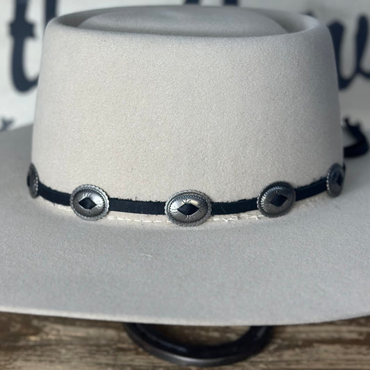 Hat Band |Black Leather Tie W Conchos Shiny Silver-LC-102S