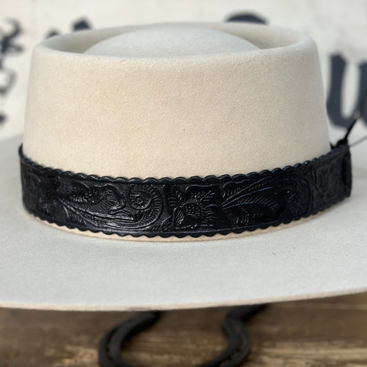 Hatband HB75-BK | 1 1/4" Leather Carved Black FINAL SALE, NOT RETURNABLE