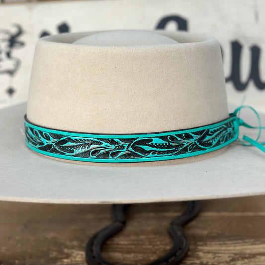 Hatband HB73-TQ | 1" Leather Carved Turquoise FINAL SALE, NOT RETURNABLE