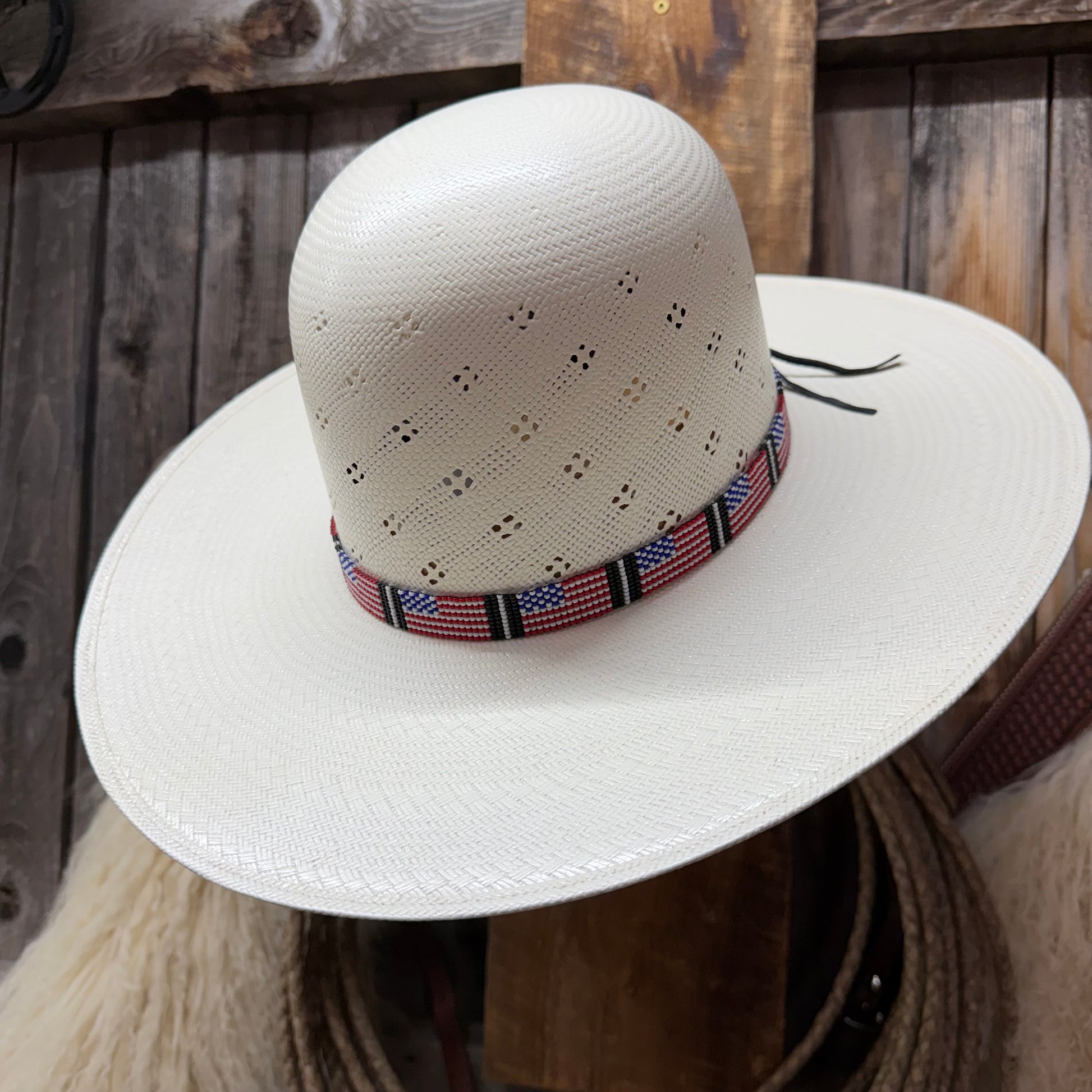 Cinta para el sombrero B1-C | 7 Hileras Elásticas Con Cuentas Negro/Turquesa/Plata