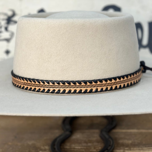 Hatband HB76-3 | 3/4" Tan Leather w/ Black Whipstitch FINAL SALE, NOT RETURNABLE