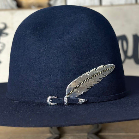 Hat Pin | Metal Feather Silver w/ Gold Vein