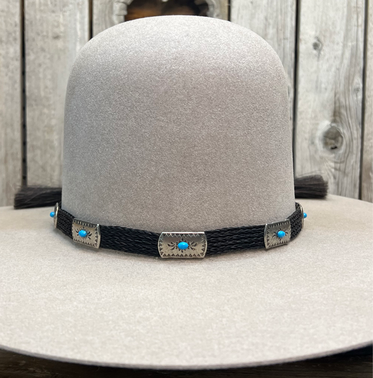 Hat Band | Horsehair 5 Strand w/ Conchos Double Tassel Black