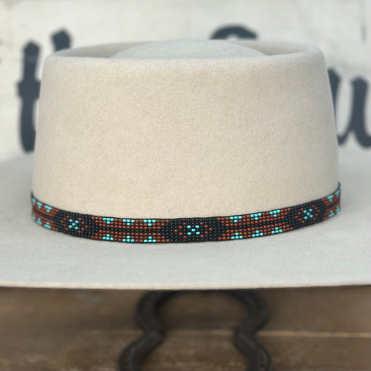 Hatband B1-V | 7 Row Beaded Stretch Black/Rust/Turquoise FINAL SALE, NOT RETURNABLE