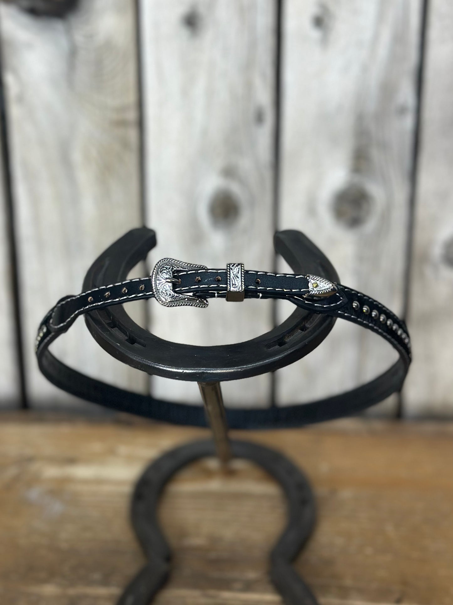 Hat Band | Black Leather w/ Silver Beads