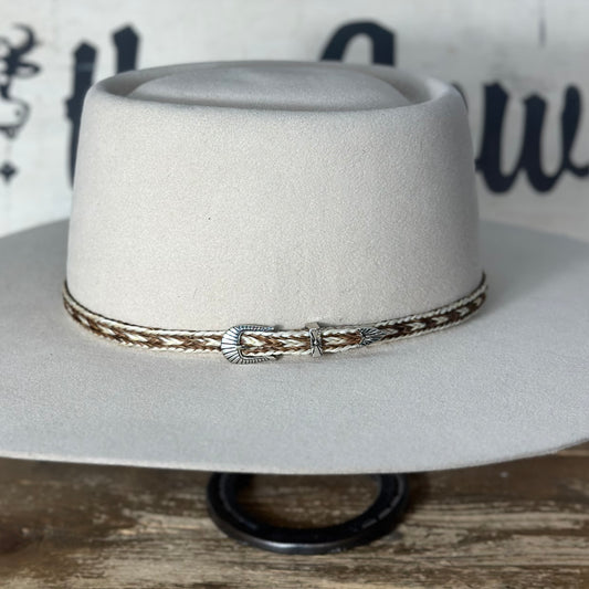 Hat Band | Horsehair 3 Strand w/ Buckle Brown/White