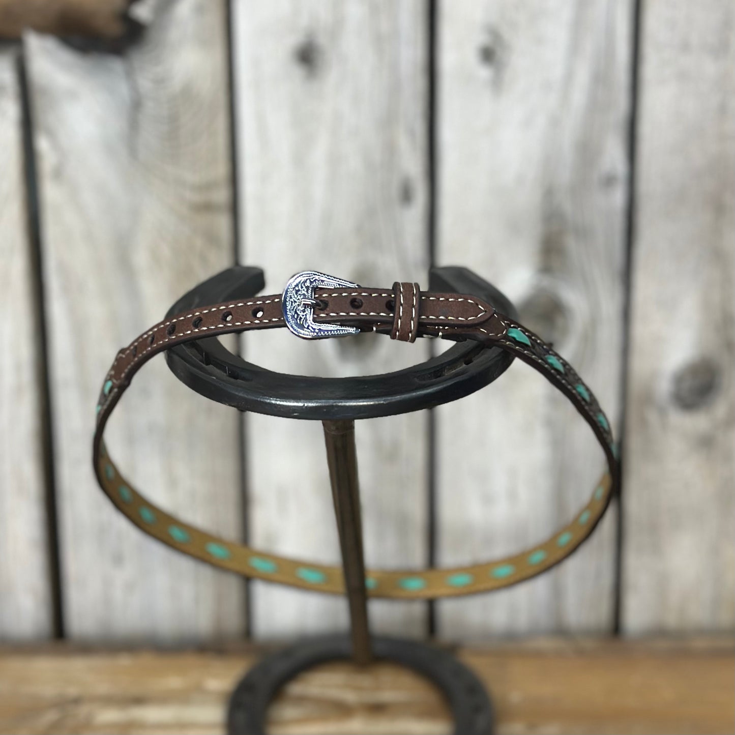 Hat Band | Brown Leather with Turquoise Weave