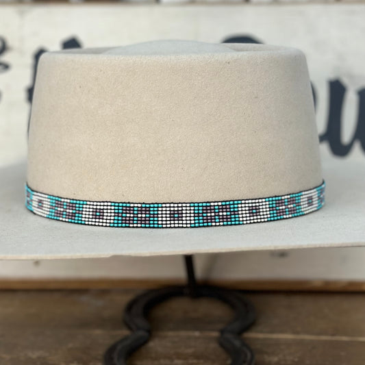Hatband B1-W | 7 Row Beaded Stretch Ivory/Lavender/Turquoise
