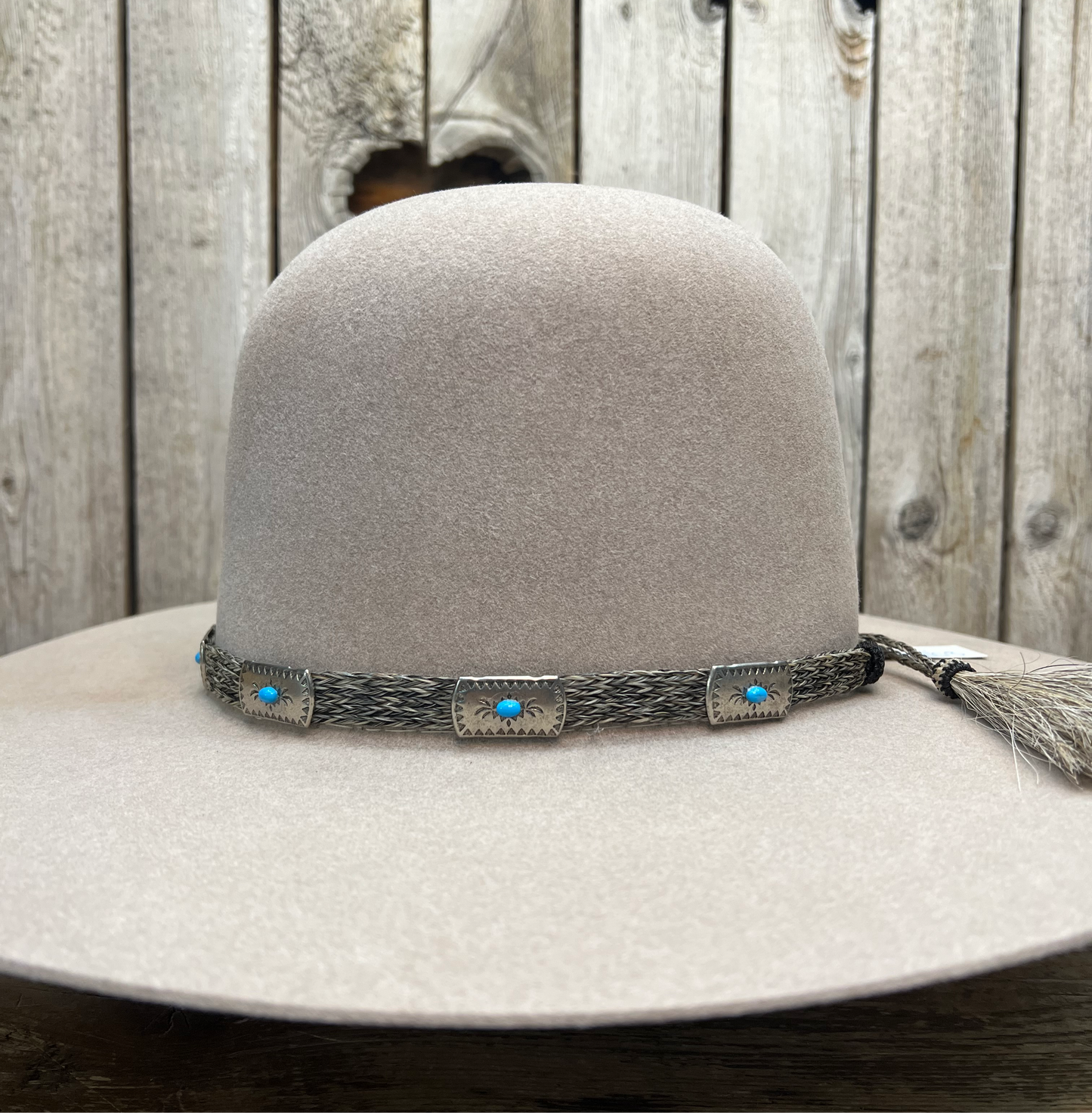 Hat Band | Horsehair 5 Strand w/ Conchos Double Tassel Grey