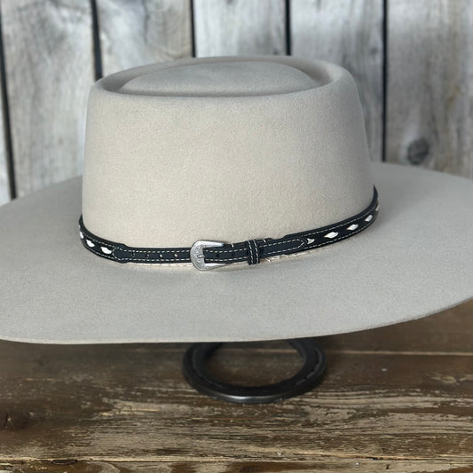 Hat Band | 1/2" Black Leather w/ Ivory Lacing