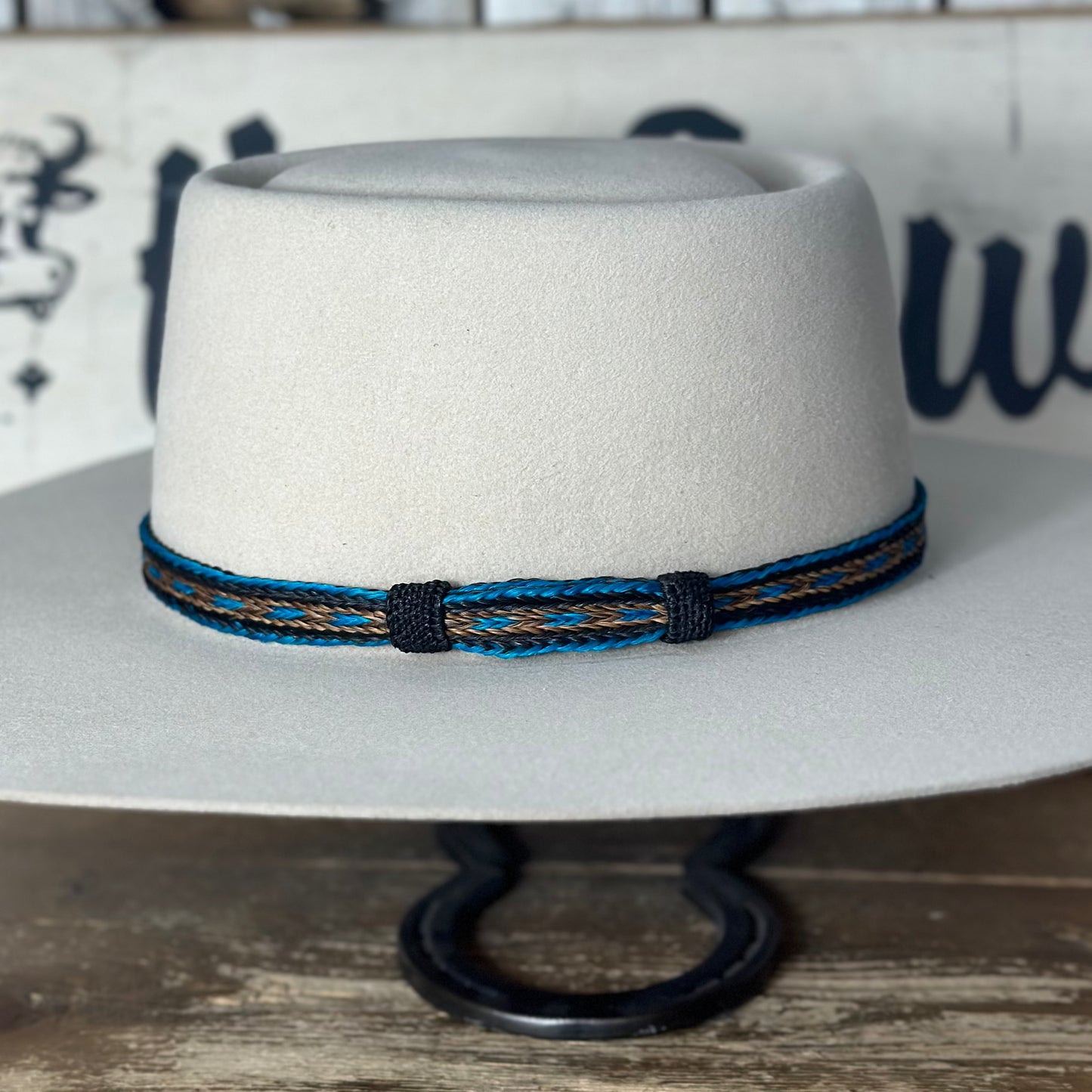 Hat Band | Horsehair 5 Strand w/ Knots Turquoise/Sorrel