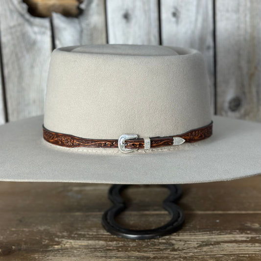 Hat Band | Brown Floral Hand Tooled