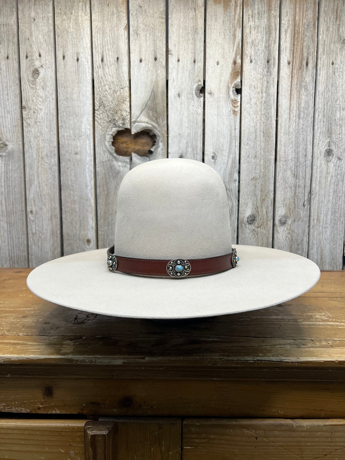 Hat Band | Brown Leather w/ Turquoise Conchos