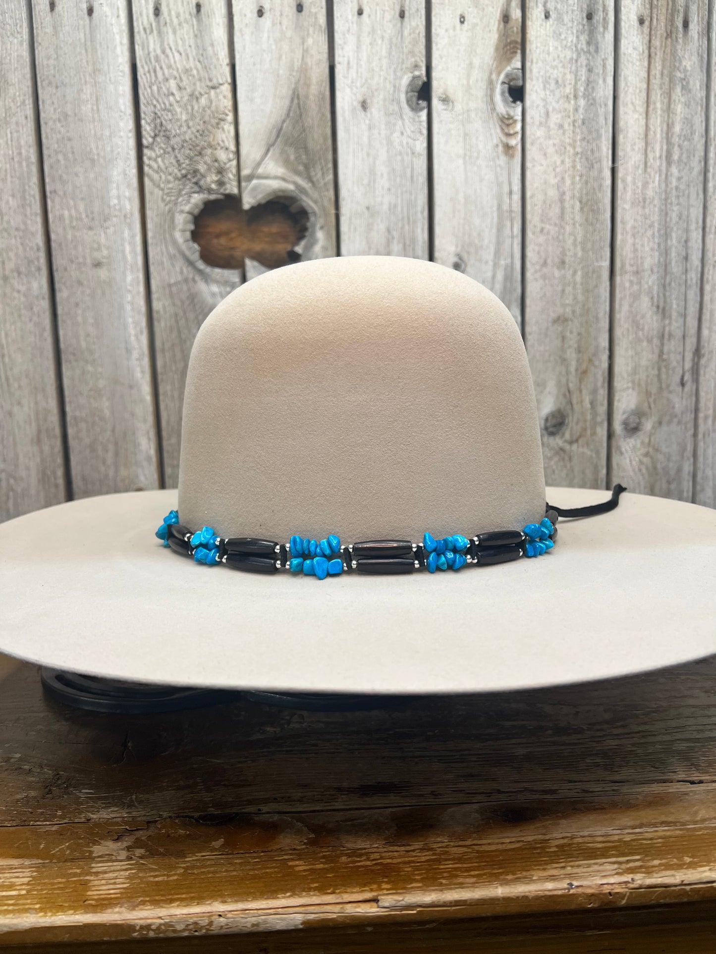 Hat Band | Black Bone w/ Turquoise Chip Accent