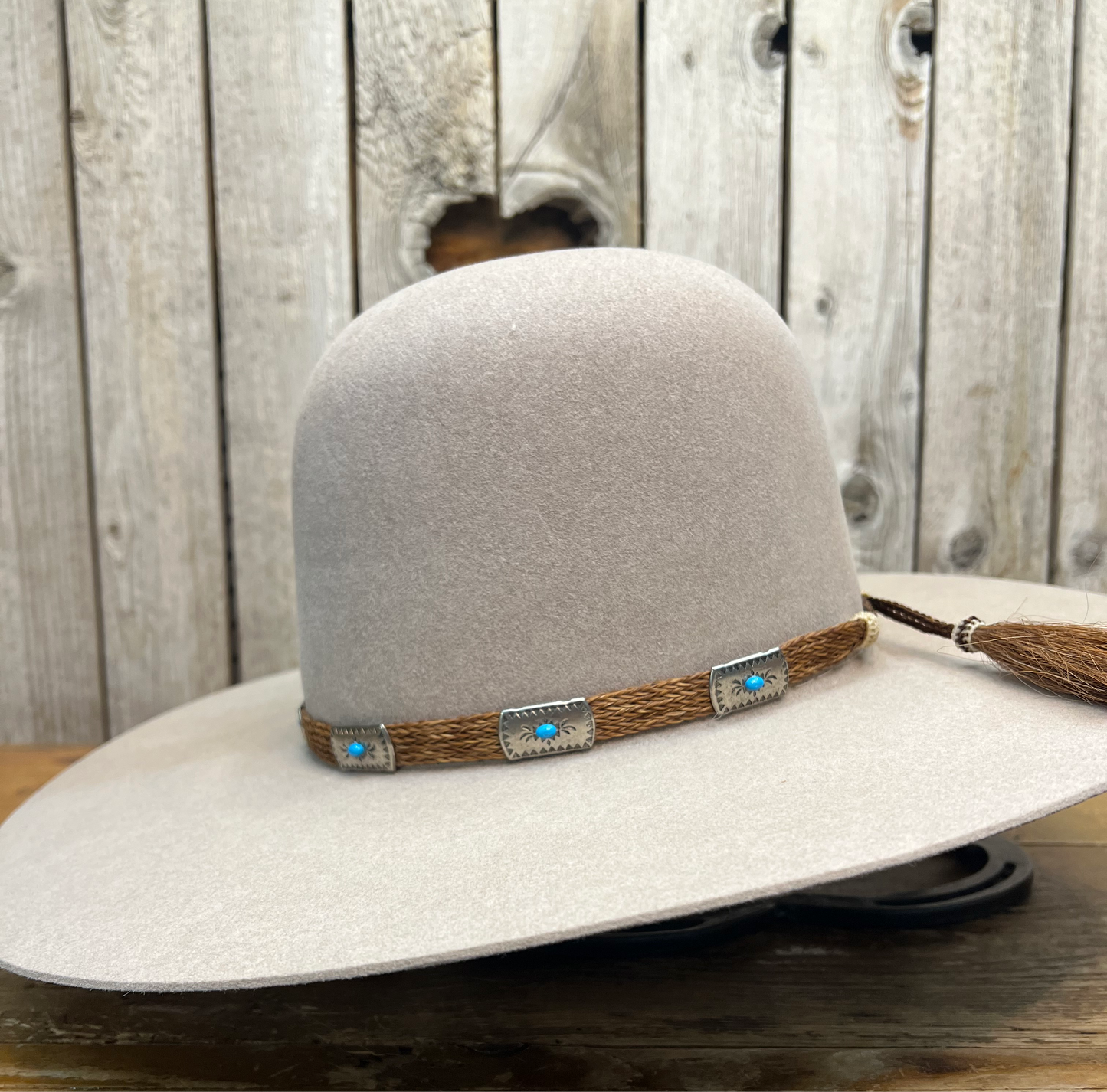 Hat Band | Horsehair 5 Strand w/ Conchos Double Tassel Brown