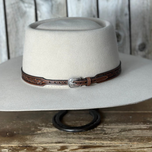 Hat Band | Floral Embossed Brown Leather