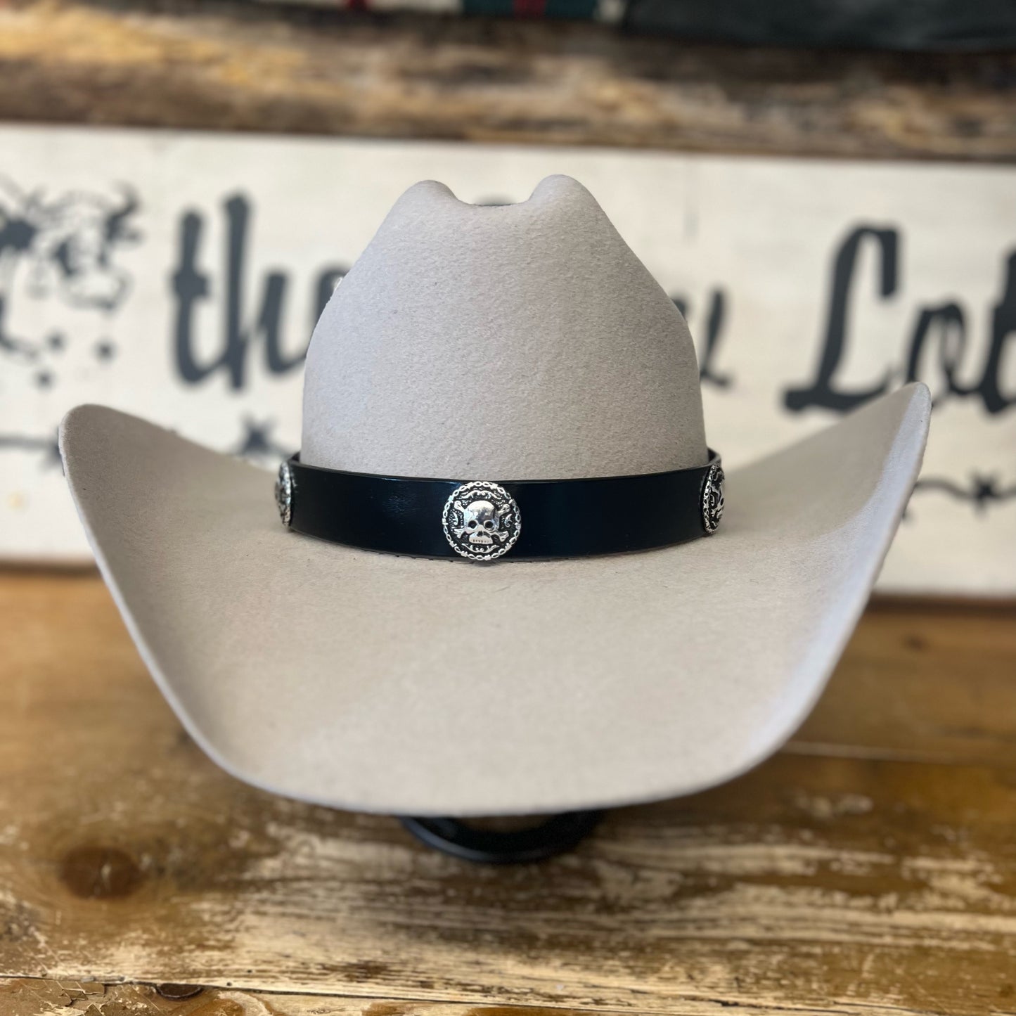 Hat Band |Black Leather with Skull Concho- HB43