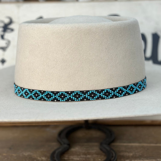 Hatband B1-C | 7 Row Beaded Stretch Black/Turquoise/Silver