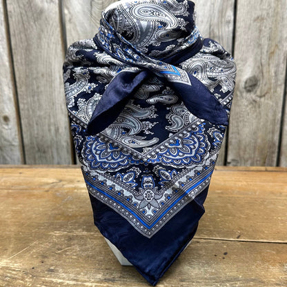 Wild Rag Paisley Silver Cobalt 20"