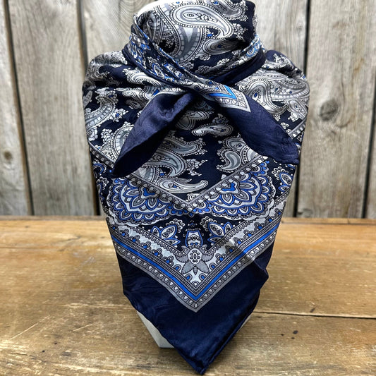 Wild Rag Paisley Silver Cobalt 20"