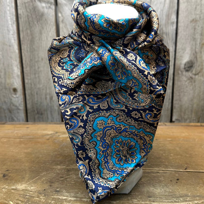 Wild Rag Paisley Blue Gold 20"