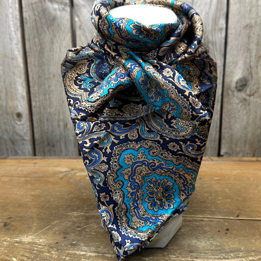 Wild Rag Paisley Blue Gold 20"