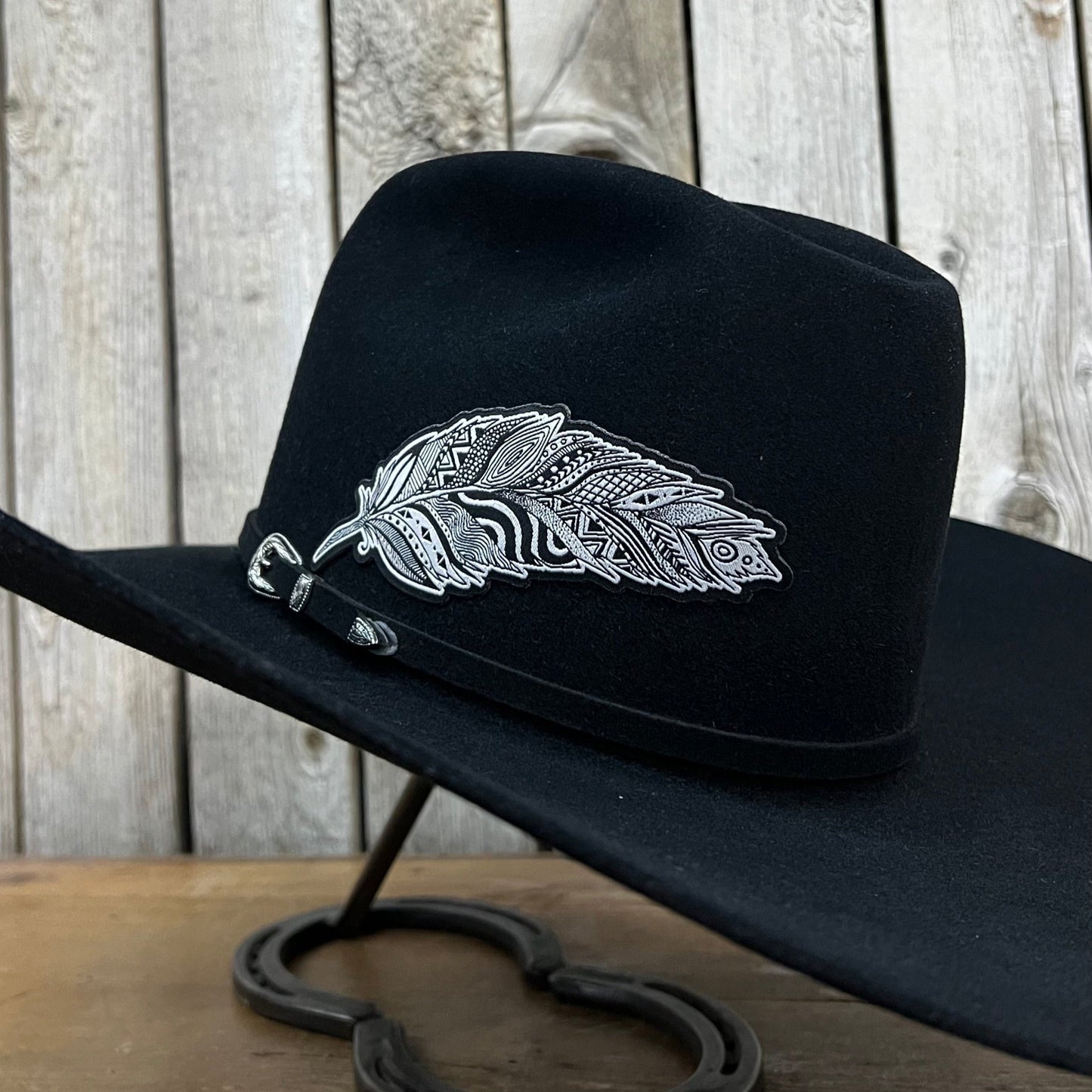 Hat Patch | Black & White Feather w/ Pattern