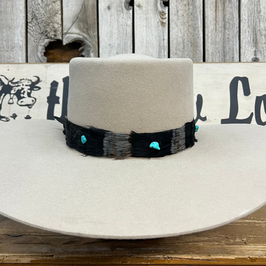 Hatband FHB-12C| Feather Black w/ Blue Green Pheasant w/ Turquoise Stone