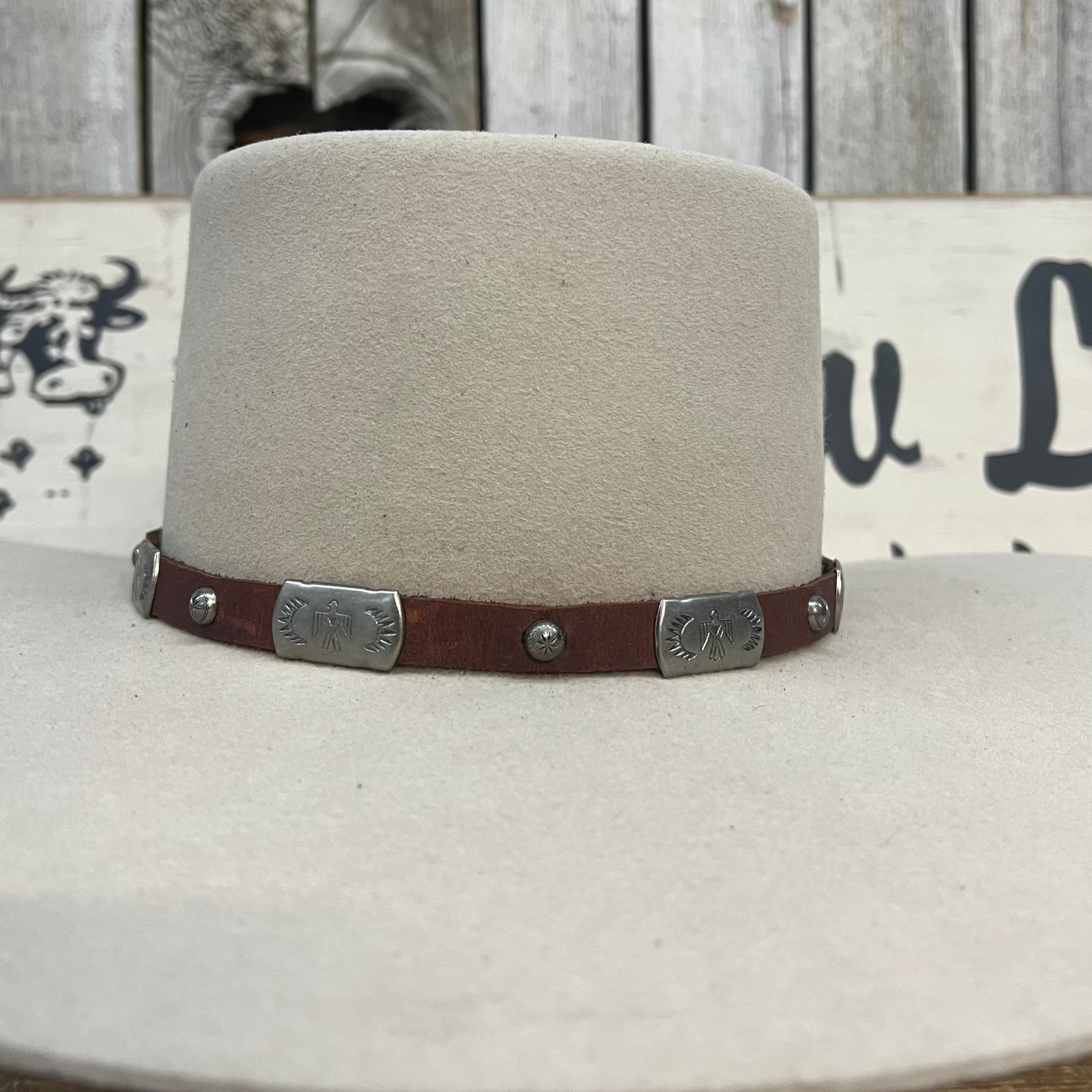 Hat Band | Dark Brown Leather w/ Rectangle T-Bird Concho  display picture 2