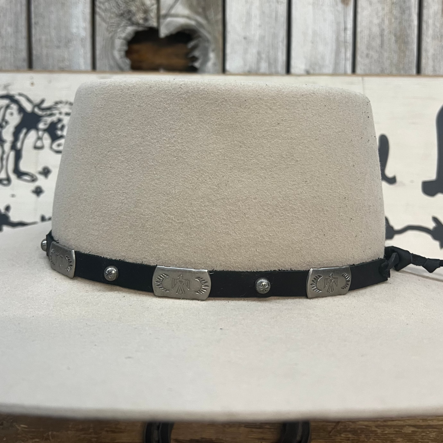 Hat Band | Black Leather w/ Rectangle T-Bird Concho