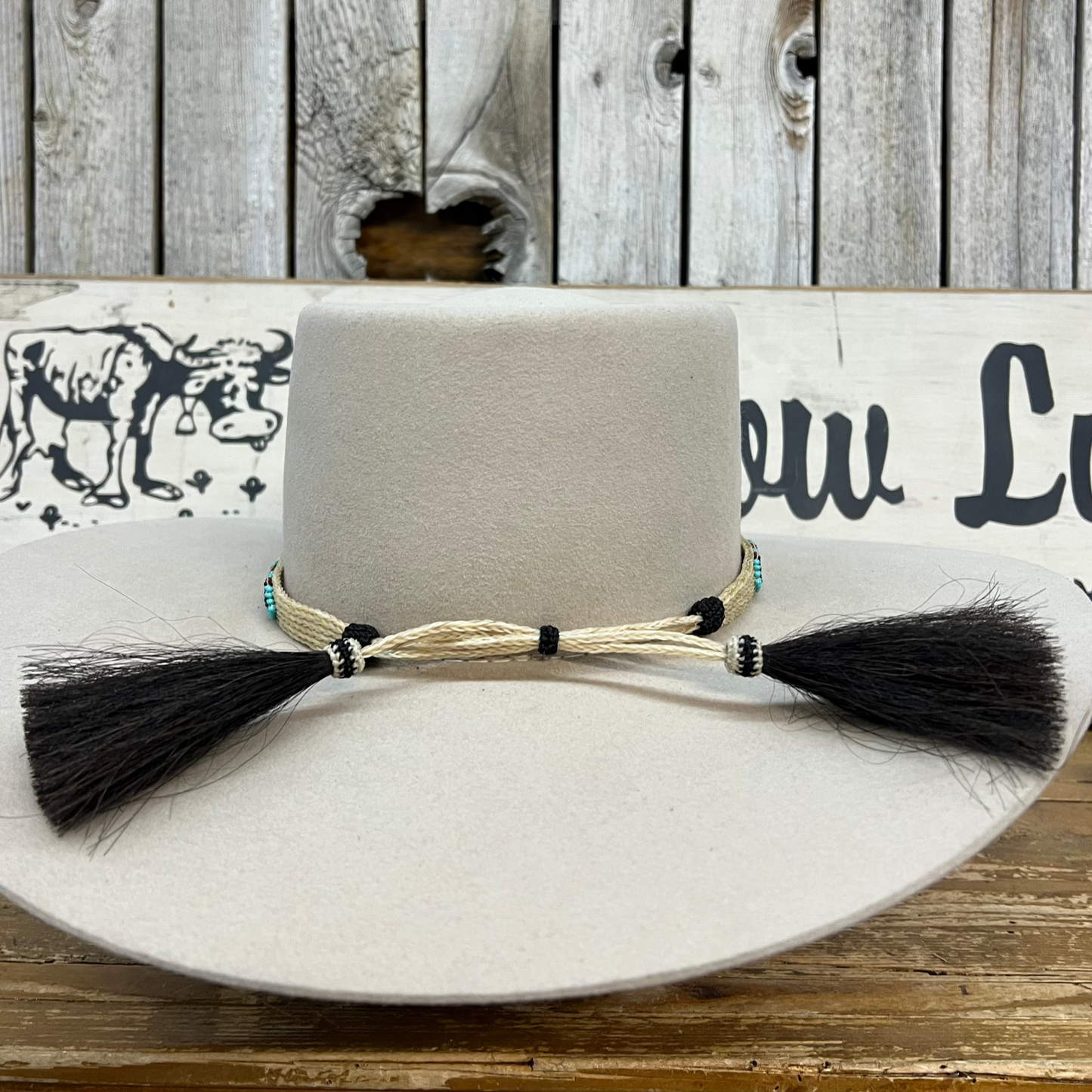 Hat Band | Horsehair w/Bead Appliqué White/Turquoise/Rust/Black