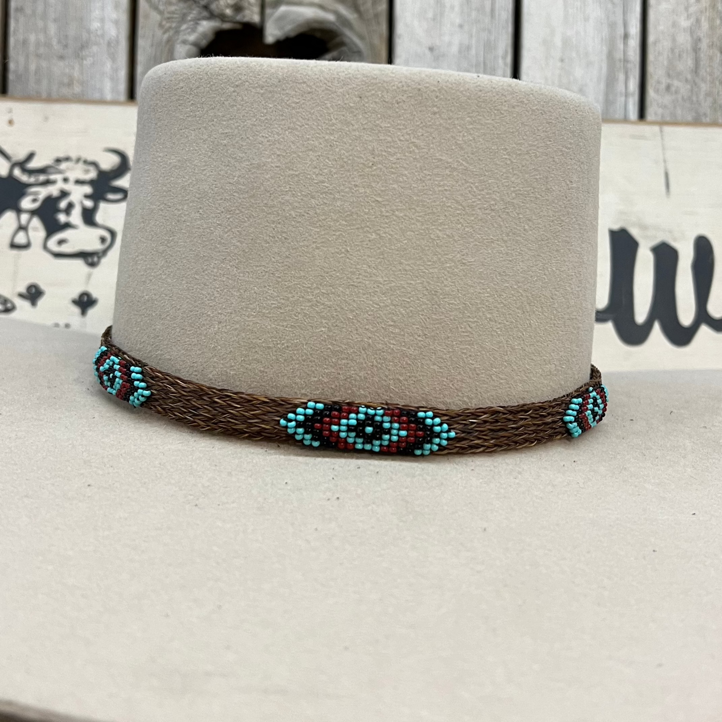 Hat Band | Horsehair w/Bead Appliqué Sorrel/Turquoise/Rust/Black