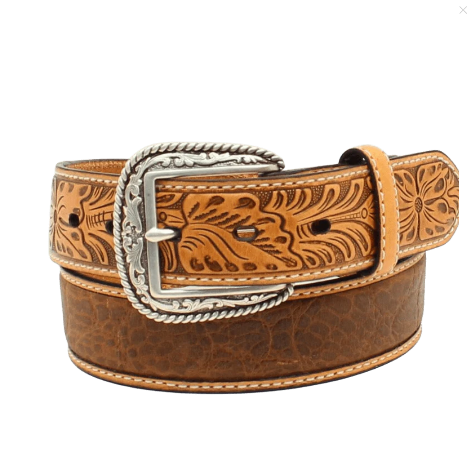 Ariat Belt |  Leather Brown Crocodile Floral Tabs