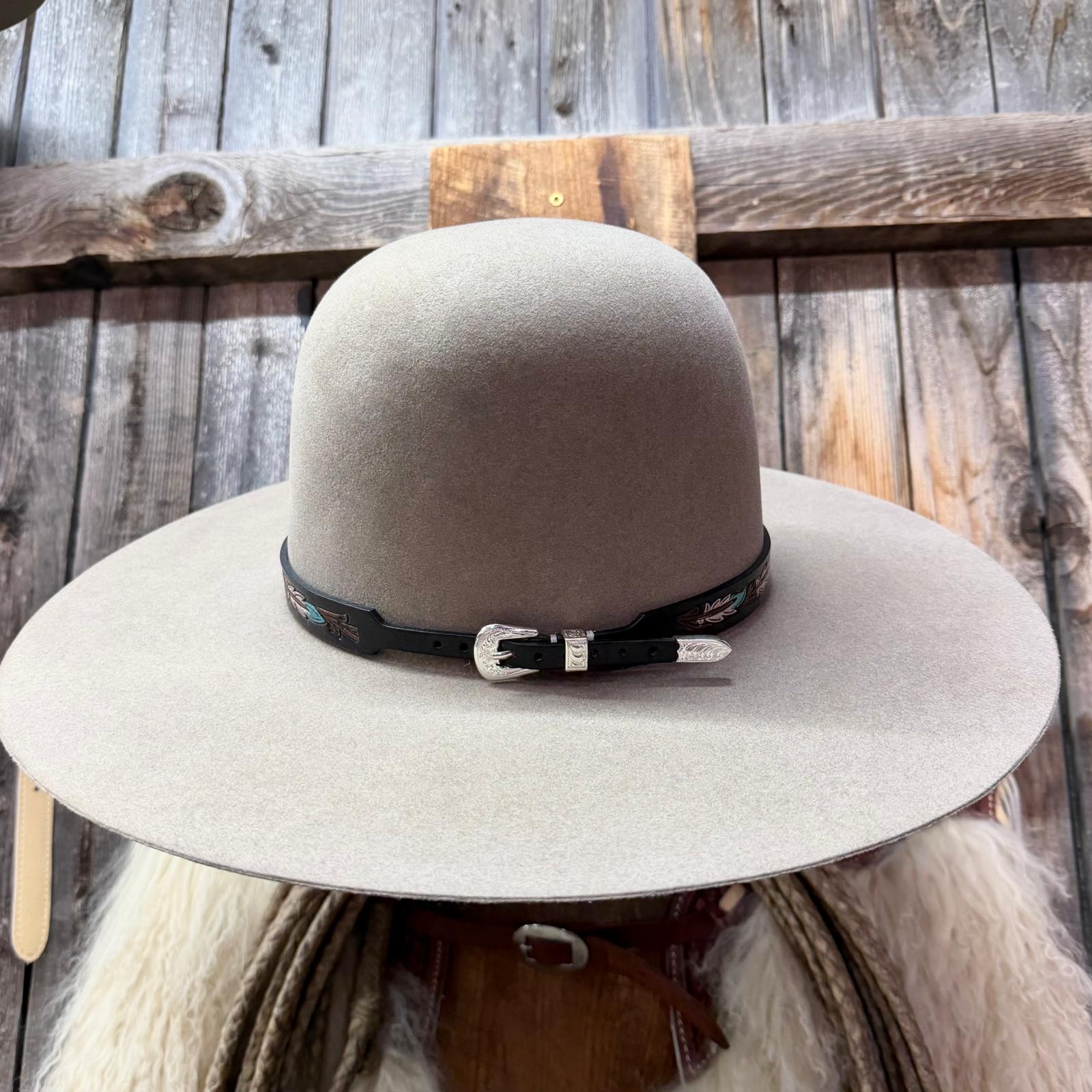 Hat Band | Black Hand Tooled & Hand Painted