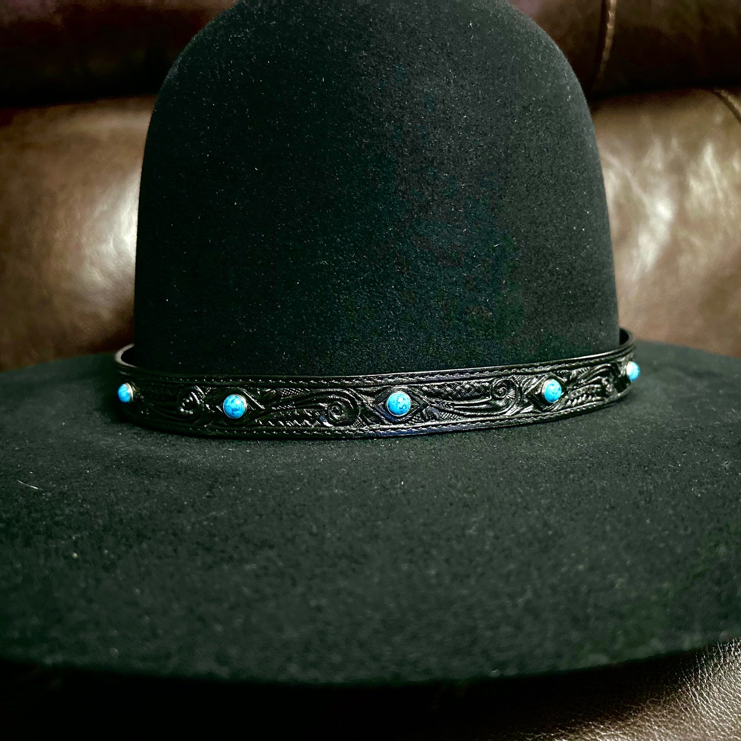 Hatband LC-69T | Black Color Leather w/Turquoise Accents