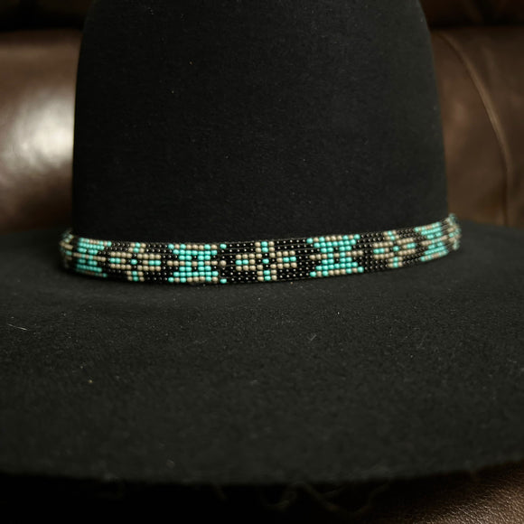 Hatband B1-T | 7 Row Beaded Stretch Black/Taupe/Turquoise