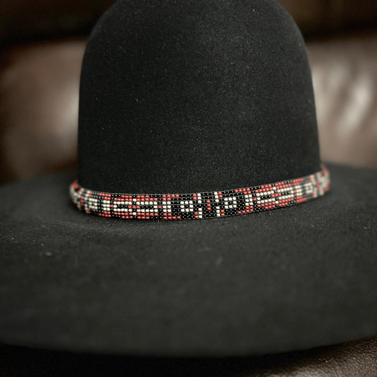 Hatband B1-X | 7 Row Beaded Stretch Black/Gray/Red