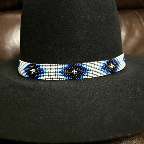 Hatband B2-F | 11 Row Stretch White/Blue/Black Diamonds