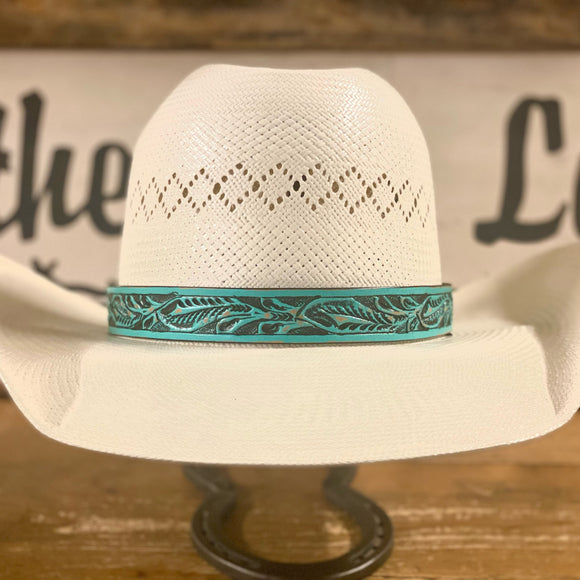 Montgomery Puntuación Boda Hatband HB73-TQ | 1" Leather Carved Turquoise – The Cow Lot