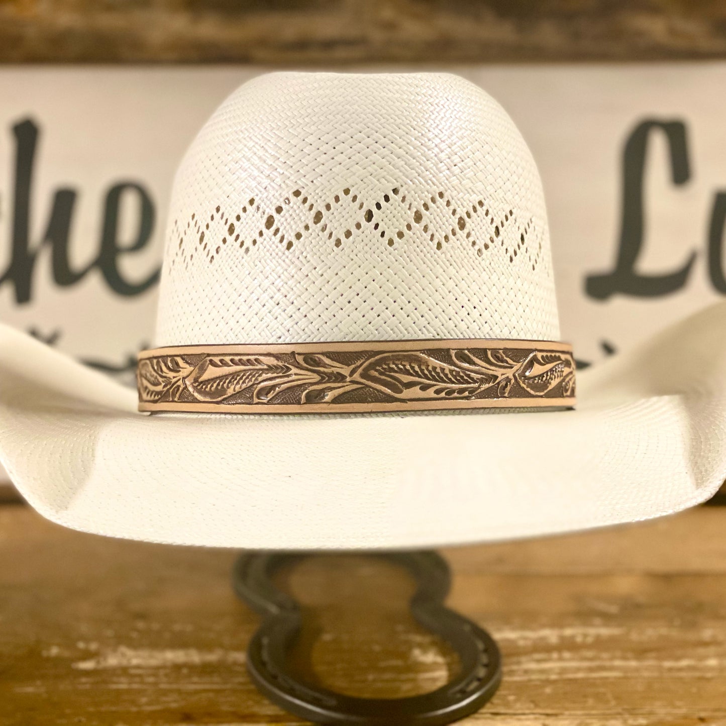Hatband HB73-TN |  1" Leather Carved Tan