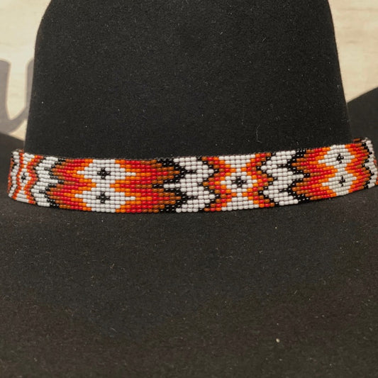 Hatband B3-2B | 13 Row Beaded White/Red/Orange/Black