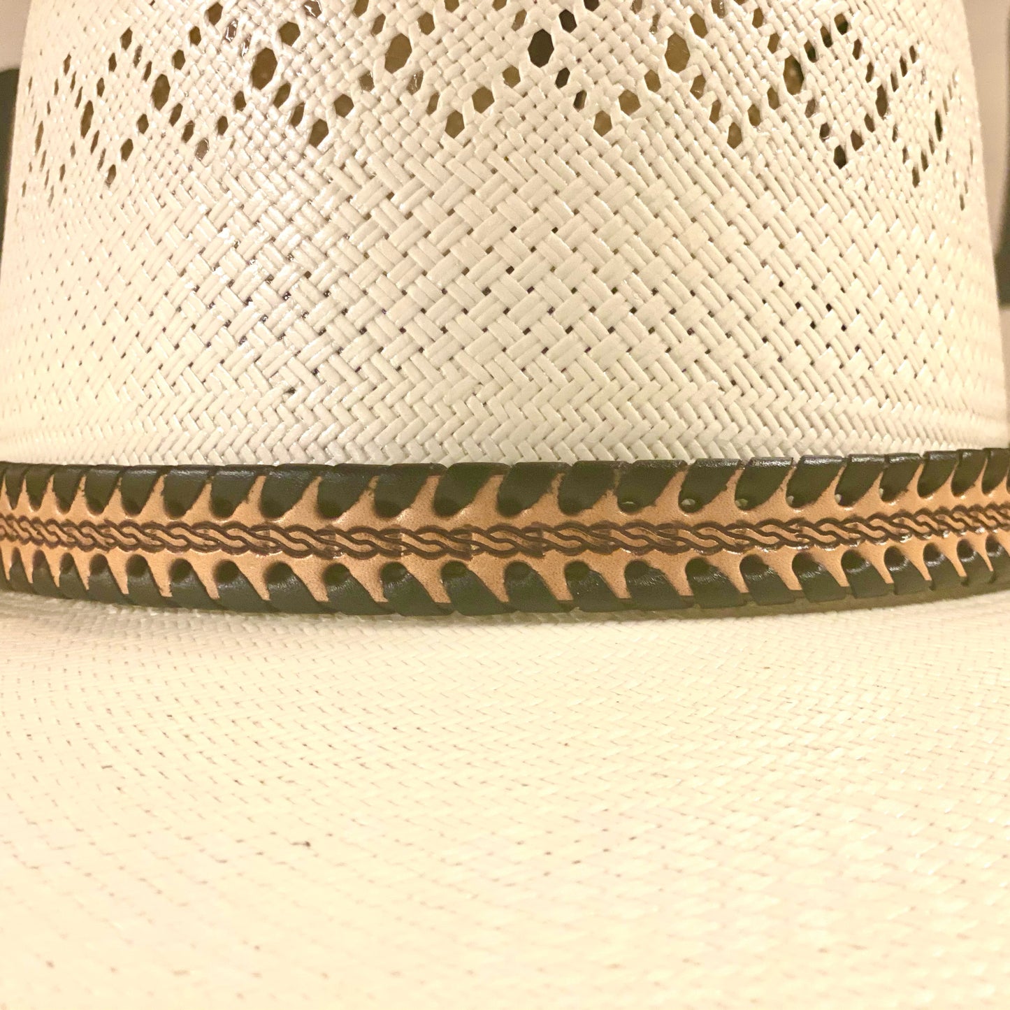 Cinta para el sombrero HB76-4 | Cuero tostado de 3/4" con pespunte marrón