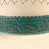 Hatband HB75-TQ | 1 1/4" Leather Carved Turquoise