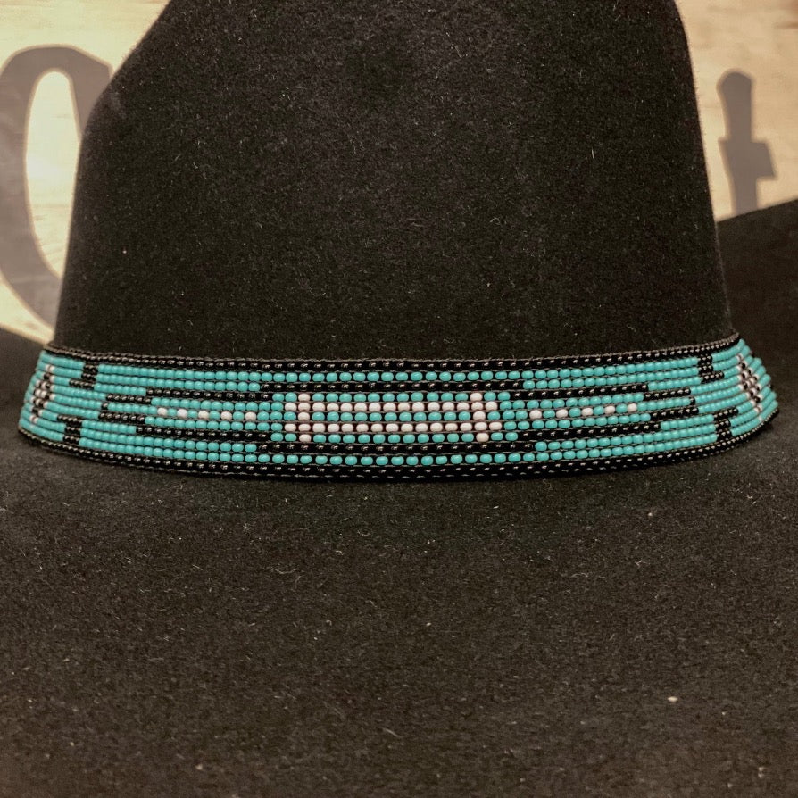 Hatband B2-O | 11 Row Stretch Turquoise/Black/Pearl