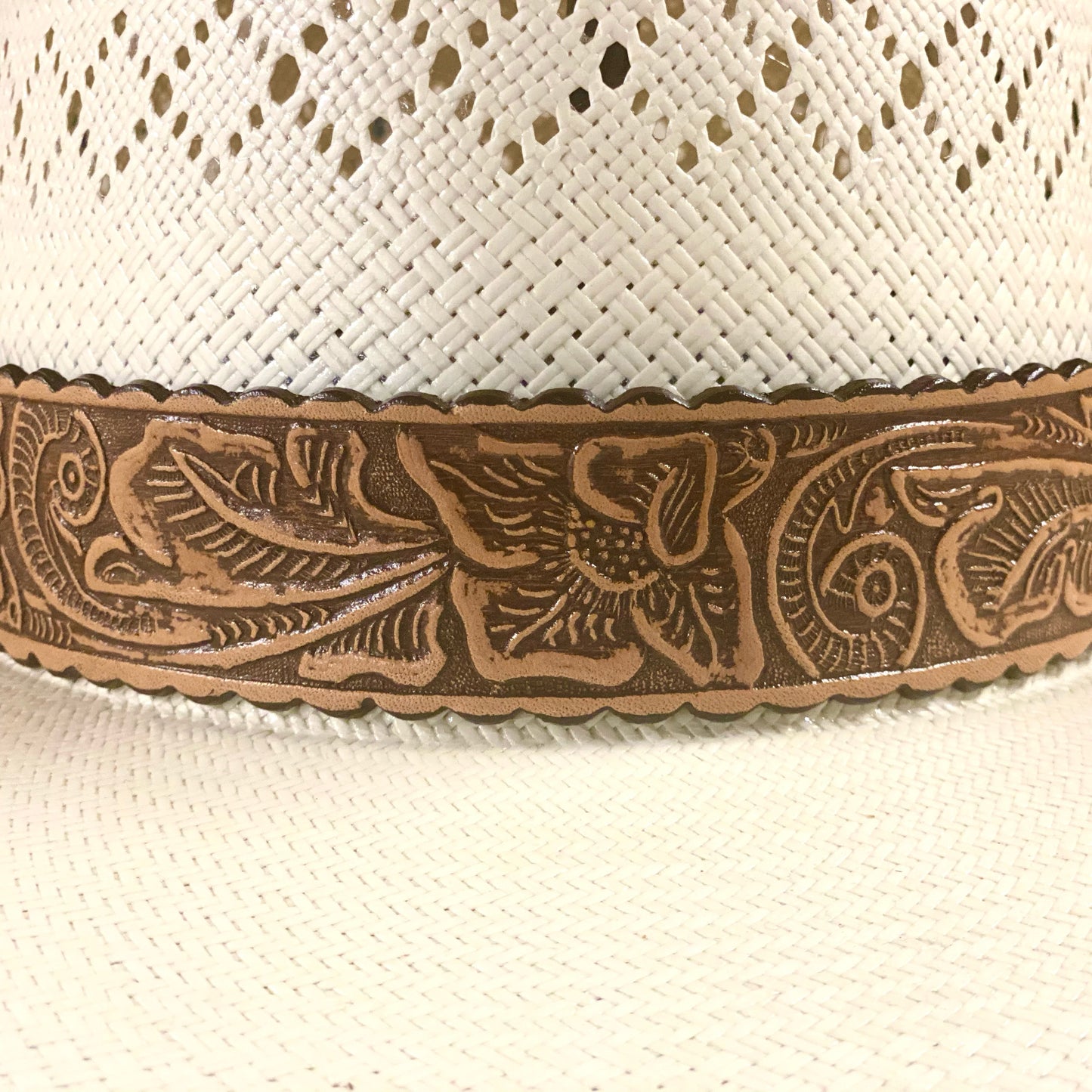 Hatband HB75-TN | 1 1/4" Leather Carved Tan