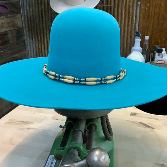Hatband | 2 Strand Bone w/Turquoise Accents and Tie